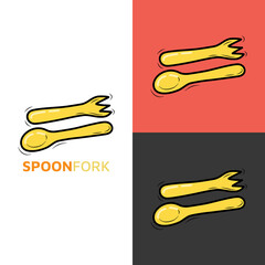 Spoon and fork kawaii icon logo For Baby and Children cute cartoon hand drawn doodle icon sticker