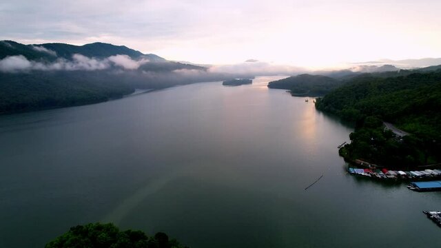 Sunrise aerial from Marina on Watauga Lake in East Tennessee