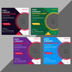 Set of social media ad banner design. Education, Social media post design set vector illustration. Suitable for social media, post and web internet ads and web internet ads