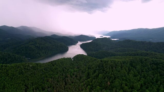Butler Bridge Aerial on Watauga Lake in East Tennessee near Bristol, Kingsport and Johnson City, Butler Bridge in Distance