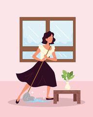 woman cleaner mopping floor