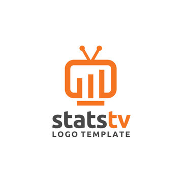 Diagram Statistic Chart Bar with TV for Television Economy Marketing Business Logo design