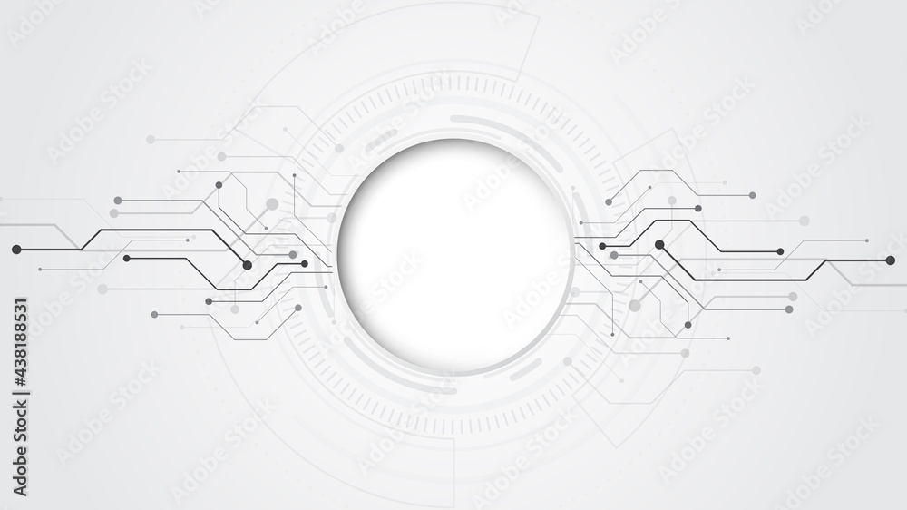 Wall mural grey white abstract technology background with various technology elements hi-tech communication con
