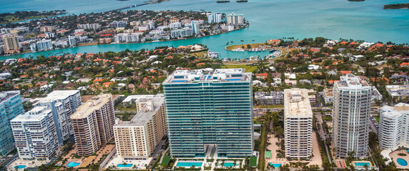 Fototapeta na wymiar Aerial view of Collins Avenue and Buildings, Eastern Shores, Miami