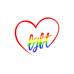 Beautiful inscription LGBT inside a stylized heart. LGBT pride symbol. 