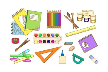 A set of stationery and school supplies.