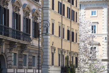 A close up of a street in front of a building in Rome Italy. High quality photo