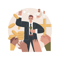 Religious sect abstract concept vector illustration. Religious group, philosophical belief system, protest element, spiritual movement, sacred ritual, praying to god, young monk abstract metaphor.