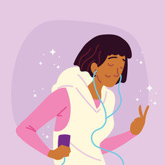 woman using earphones