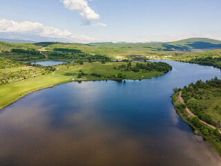 Fototapeta na wymiar Aerial view of Upper Gabra lake at Lozenska Mountain, Bulgaria