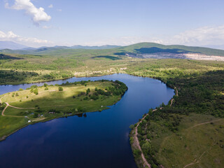 Aerial view of Upper Gabra lake at Lozenska Mountain, Bulgaria