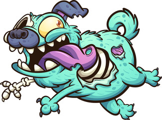 Obraz premium Green zombie pug dog running with tongue out. Vector clip art illustration with simple gradients. All in a single layer. 