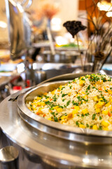 rice with corn a buffet in a cafe
