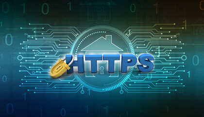  illustration Network community concept . lock with http sign