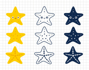 Starfish cartoon clip art. Underwater life. Silhouette vector flat illustration. Cutting file. Suitable for cutting software. Cricut, Silhouette