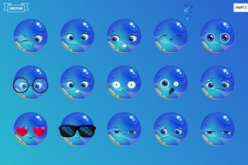 Set of emoticons with different mood. Collection of cartoon emoji faces in different expressions.