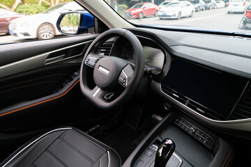 Fototapeta na wymiar Interior space of car, luxurious interior of cab
