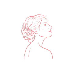Wedding hairstyle. Portrait of a girl trending vector illustration. Linear art. Icon for wedding agencies, photographers, law shops, florists, pastry shops