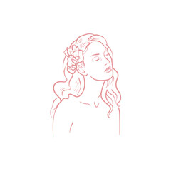 Wedding hairstyle. Portrait of a girl trending vector illustration. Linear art. Icon for wedding agencies, photographers, law shops, florists, pastry shops
