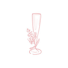 Champagne, glass, wedding decor. Trend vector illustration. Linear art. Icon for wedding agencies, photographers, law shops, florists, pastry shops