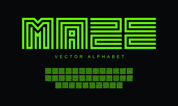 Maze vector font. modern typeface for display font. creative alphabet for posters and social media posts. typography for creative projects.