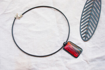 Red black unique choker necklace. Handmade jewelry.