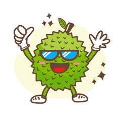 Cute durian cartoon character isolated on white background