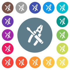 Combined pliers and screwdriver flat white icons on round color backgrounds