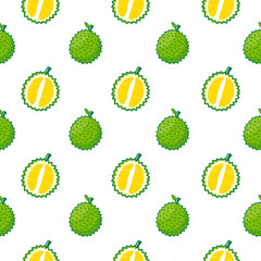 Seamless pattern cute durian fruits and leaf isolated on white background