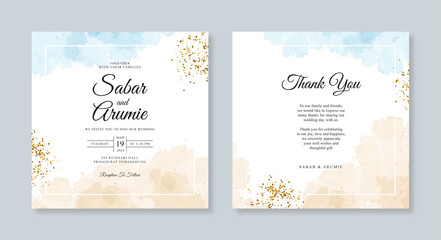 Wedding card set template watercolor stain