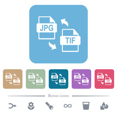 JPG TIF file conversion flat icons on color rounded square backgrounds