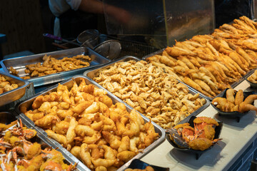 All kinds of delicious fried fish on the plate