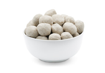 Beef ball tendons in ceramic white bowl isolated on white background with clipping path.