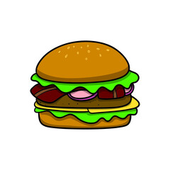 Hamburguer. Food icon. Doodle cartoon vector illustration. 