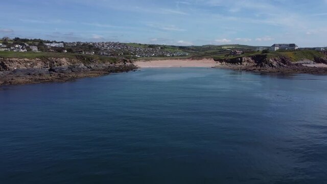 Leas Foot Sands Beach Devon, Aerial views in June. Fly over sea to beach