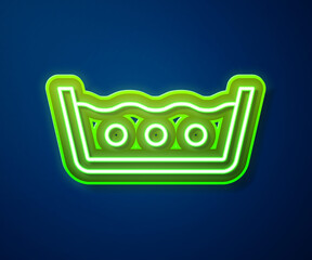 Glowing neon line Washing under 50 degrees celsius icon isolated on blue background. Temperature wash. Vector