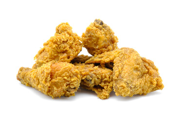 Set of crispy fried chicken isolated on a white background.