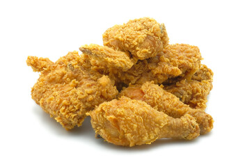 Set of crispy fried chicken isolated on a white background.