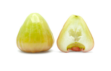 Fresh green pink rose apples isolated on white background.