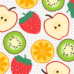 Mixed fruit on dot pattern background. Vector illustration.