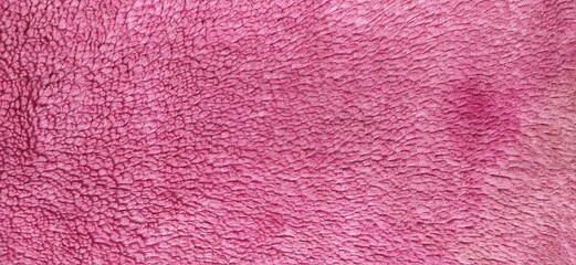 Smooth soft rose and light Pink color furry, fluffy and hairy artificial sheep skin plush fur wool rug background surface textured pattern for beauty and fashion concepts. Beautiful closeup top view.