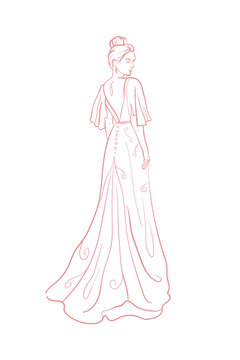 Wedding dress, bride. Trend vector illustration. Linear art. Icon for wedding agencies, photographers, law shops, florists, pastry shops
