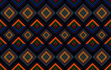 Aztec geometric ethnic seamless pattern design. Aztec fabric carpet mandala ornament native boho chevron textile decoration. Embroidery vector illustrations background.