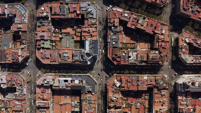 Top shot drone footage of the city of barcelona