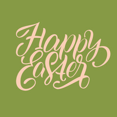 Greeting card Happy easter, hand drawn lettering vector illustration