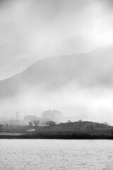 Sommarøy, fog, black and white