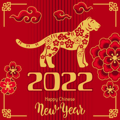 Happy Chinese New Year greeting card. Background with tiger symbol of 2022.