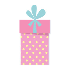 Gift box, present in colorful wrapped in flat style. Element design for Christmas, Valentines day, sale, shopping. Isolated on white background. Vector illustration.