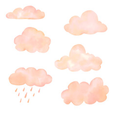 Set of isolated clouds watercolor for design.