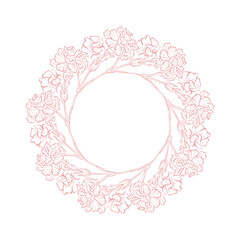 Hand drawn vector round frame. Floral wreath with leaves, berries, branches Decorative elements for design. Ink, vintage and rustic styles.